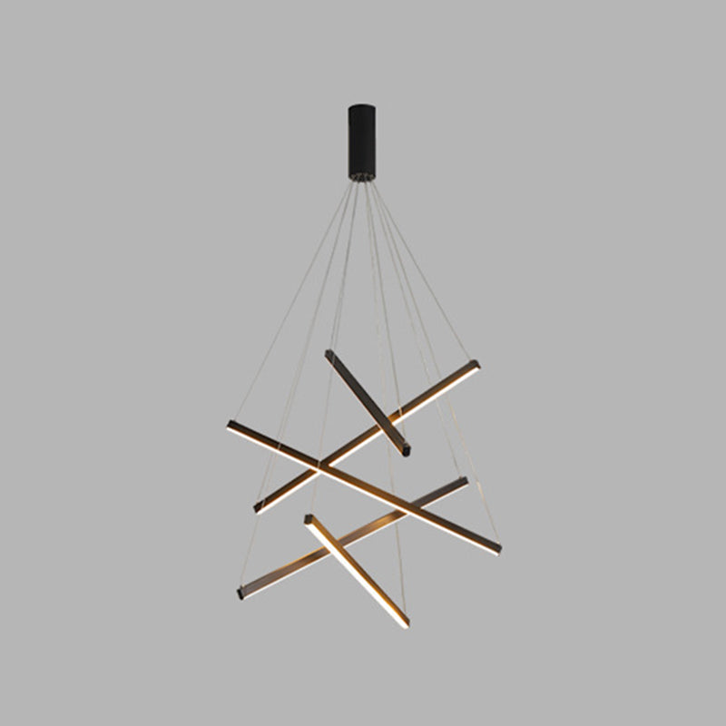 Black Sticks LED Chandelier Light Novelty Minimalist Metal Suspension Lamp for Lobby Clearhalo 'Ceiling Lights' 'Chandeliers' Lighting' options 2618966