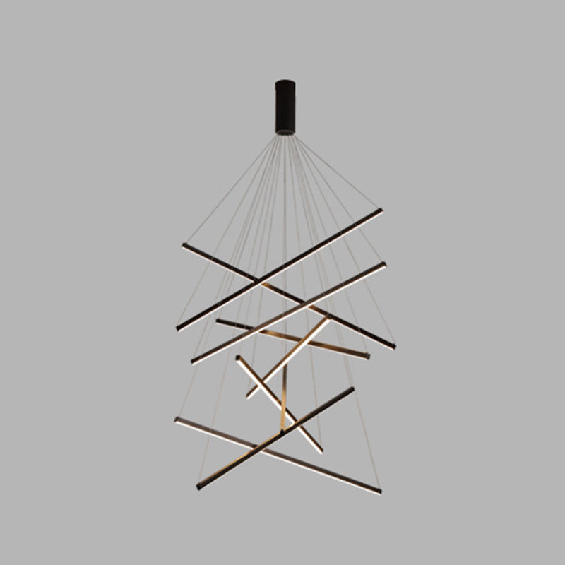Black Sticks LED Chandelier Light Novelty Minimalist Metal Suspension Lamp for Lobby Clearhalo 'Ceiling Lights' 'Chandeliers' Lighting' options 2618971