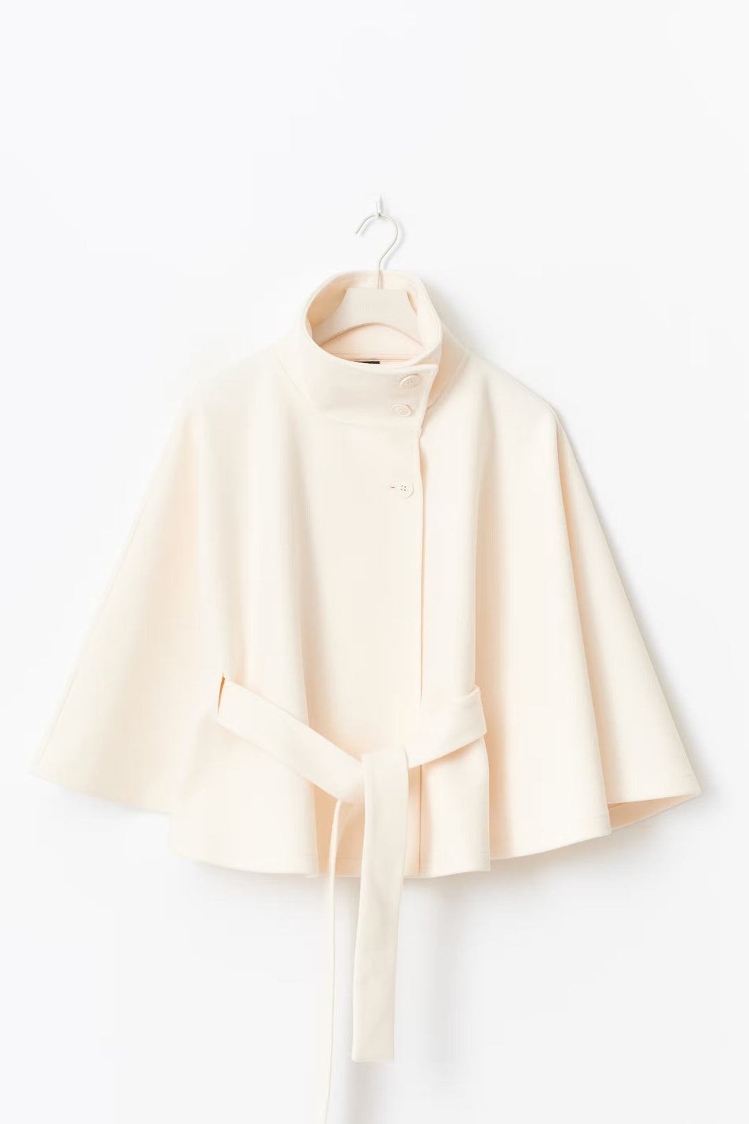 Damen Cape-Mantel Mit Gürtel Und Hohem Kragen