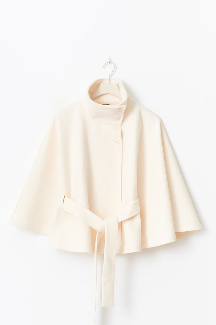 Damen Cape-Mantel Mit Gürtel Und Hohem Kragen