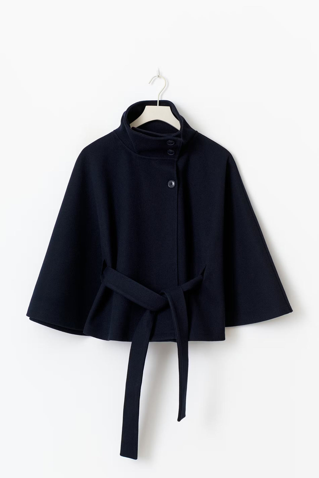 Damen Cape-Mantel Mit Gürtel Und Hohem Kragen