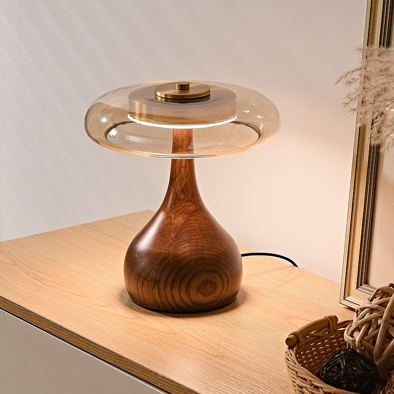 Table Lamp Wood And Glass Vintage Design