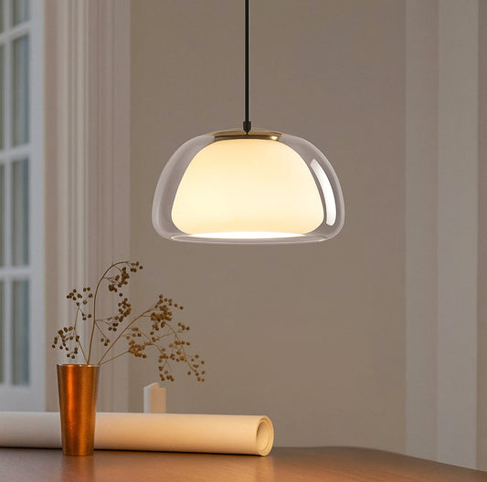 Glas Pendelleuchte mit weißem Schirm und Diffusor