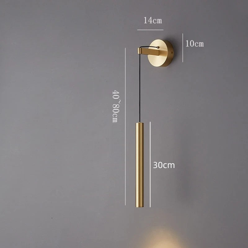 Höhenverstellbare Wandleuchte aus Kupfer mit warmem LED-Licht für Schlafzimmer und Flur