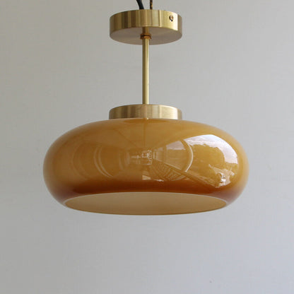 Vintage Deckenleuchte gelbes Glas & Messing – halbflach & modern