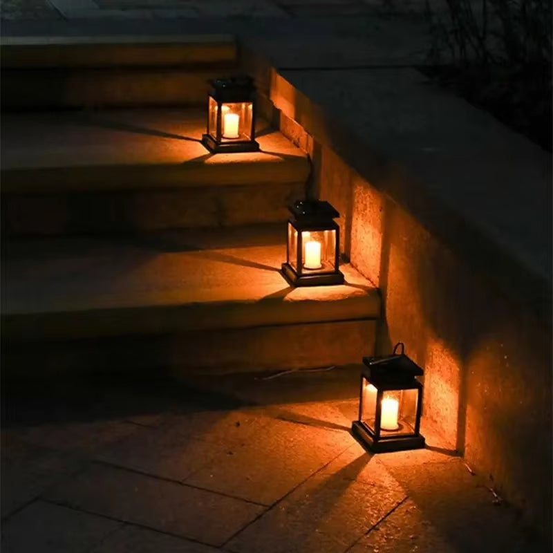 Solarbetriebene Retro-Gartenlaterne mit LED-Kerzenlicht für stimmungsvolle Nächte