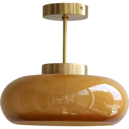 Vintage Deckenleuchte gelbes Glas & Messing – halbflach & modern