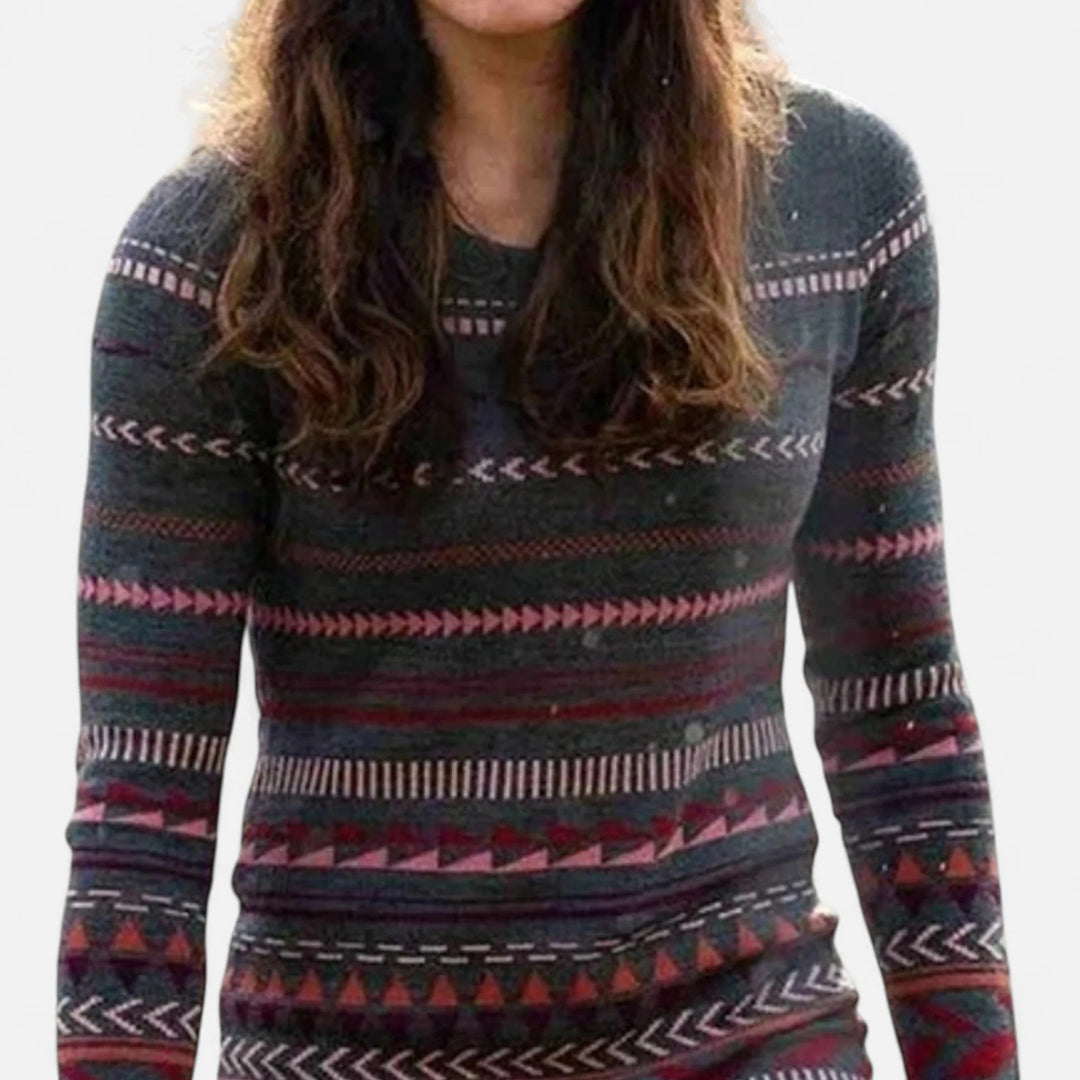 Damen Strickpullover Mit Geometrischem Rundhalsausschnitt