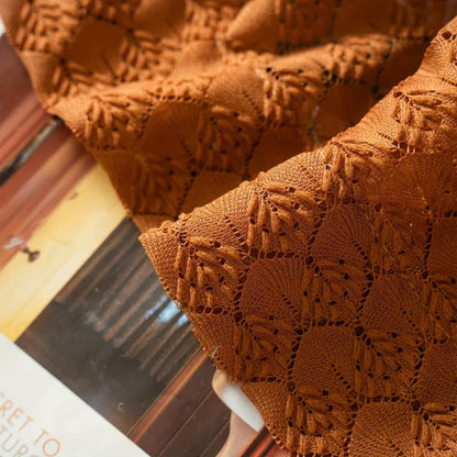 Boho Häkelvorhang – Tüllvorhang mit Karomuster in warmem Orange