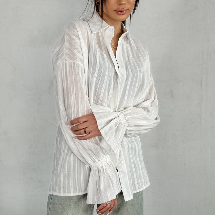 Striped Blouse with Tie Cuffs