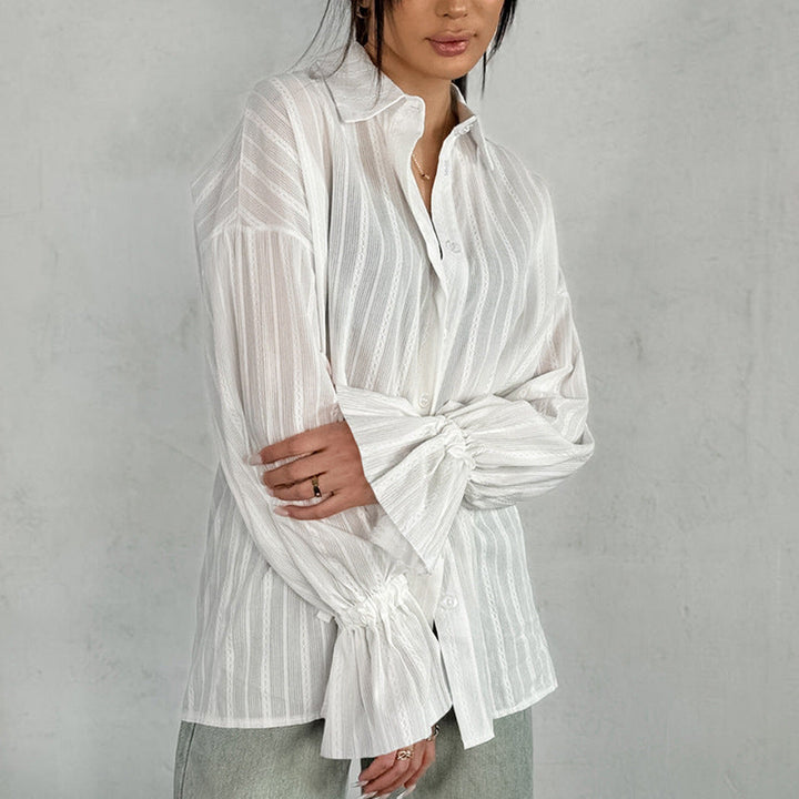 Striped Blouse with Tie Cuffs