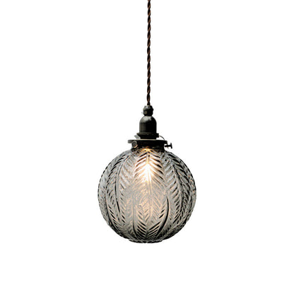 Pendelleuchte im Kolonialstil mit Rauchglas und Federmuster