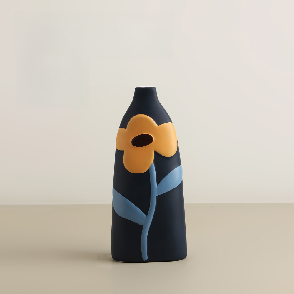 Keramikvase bemalt Pfauenblau