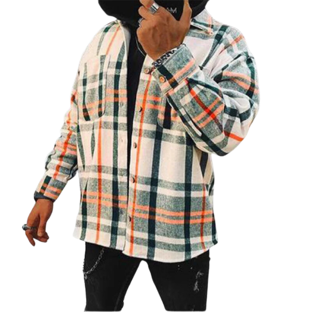 Herren Kariertes Overshirt Mit Knopfleiste