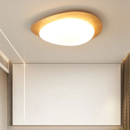 Ovale LED Deckenleuchte in Holzoptik im nordischen Stil