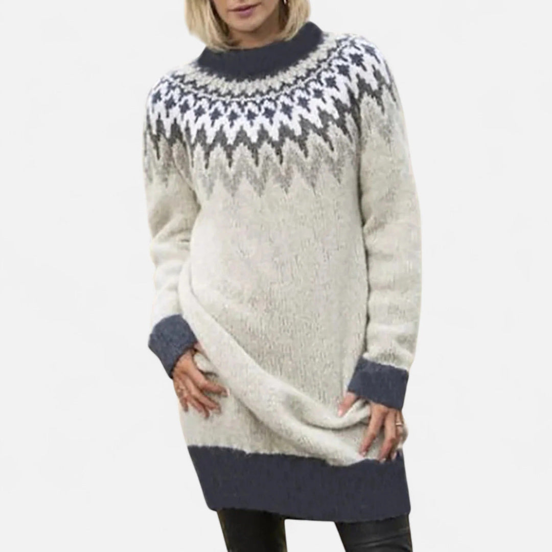 Damen Strickpullover Mit Geometrischem Rundhalsausschnitt