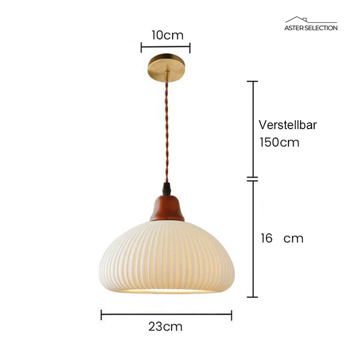 Pendelleuchte aus Keramik und Holz im minimalistischen Stil