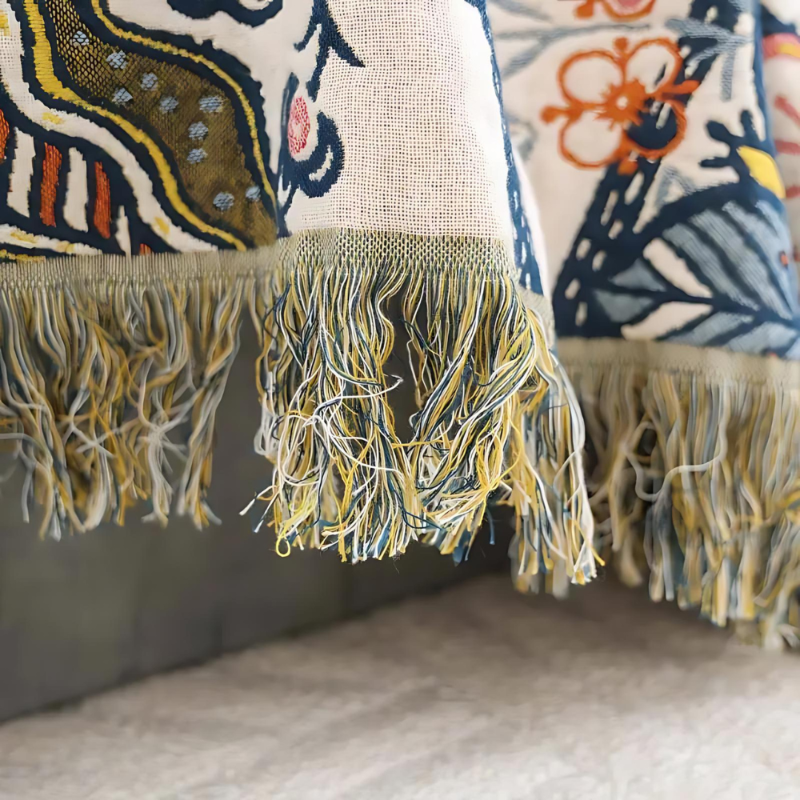 Baumwolldecke mit Blumenmuster – Jacquard Plaid mit Fransen
