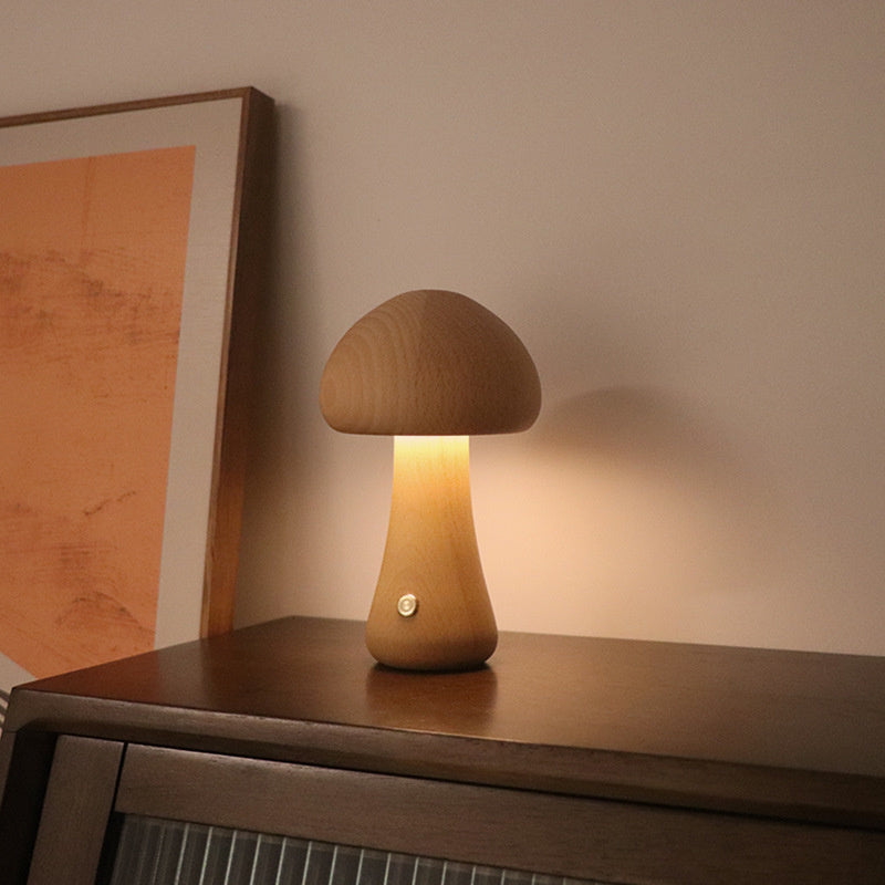 Hölzerne Pilz LED Tischlampe - Stilvolle Nachttisch Stimmung