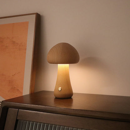 Hölzerne Pilz LED Tischlampe - Stilvolle Nachttisch Stimmung
