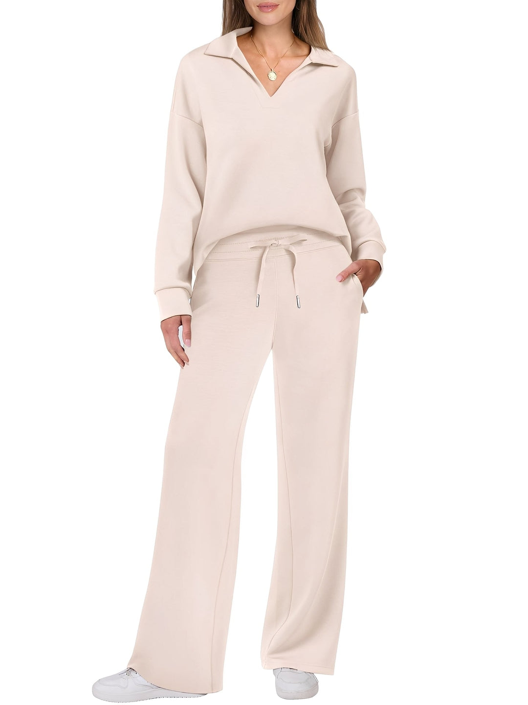 Damen Freizeit Zweiteiler Mit Lockerem Pullover Und Hose