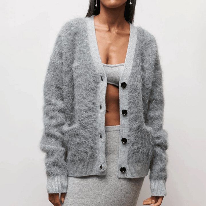 Damen Cardigan Mit V Ausschnitt Und Knopfleiste