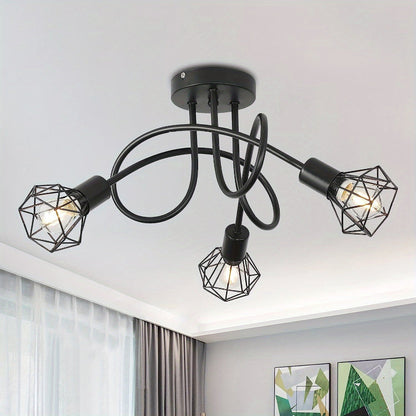 Industrielle 3-flammige deckenlampe mit metall käfig