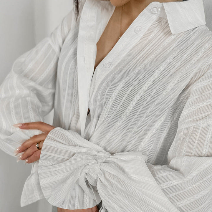 Striped Blouse with Tie Cuffs