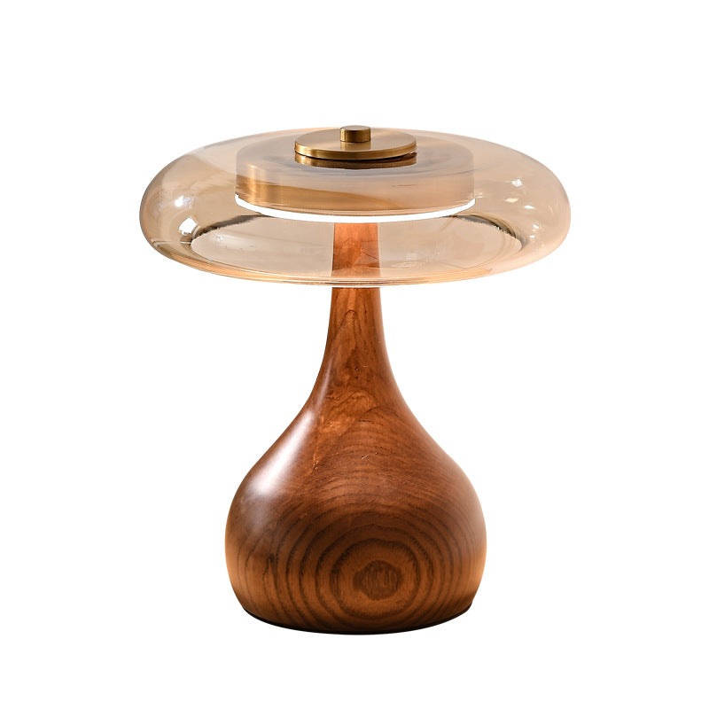 Table Lamp Wood And Glass Vintage Design