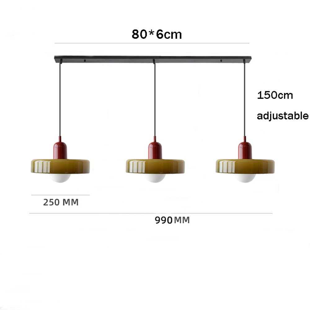 LED Pendelleuchte mit farbigen Glasschirmen für Wohnzimmer und Esszimmer