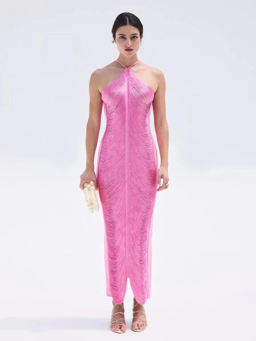 Women’s Elegant Long Dress with Sophisticated Slit and Collar