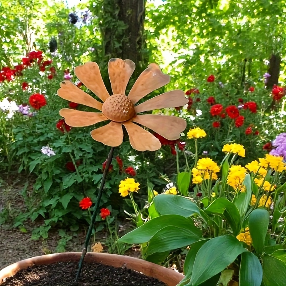 Metall-Gartensporn Kamillenblumen-Skulptur 65 cm