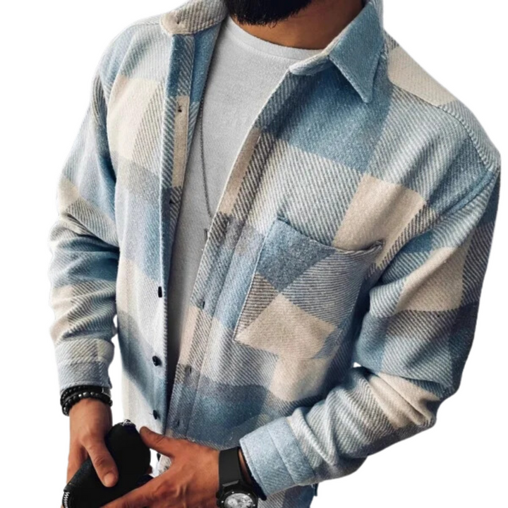 Herren Kariertes Overshirt Mit Knopfleiste