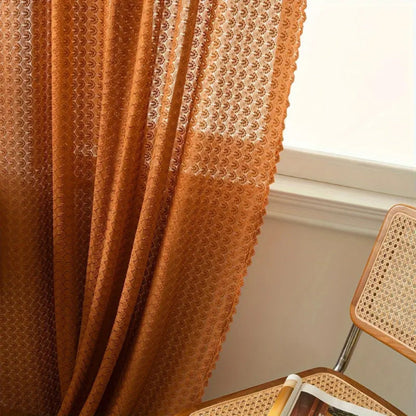 Boho Häkelvorhang – Tüllvorhang mit Karomuster in warmem Orange
