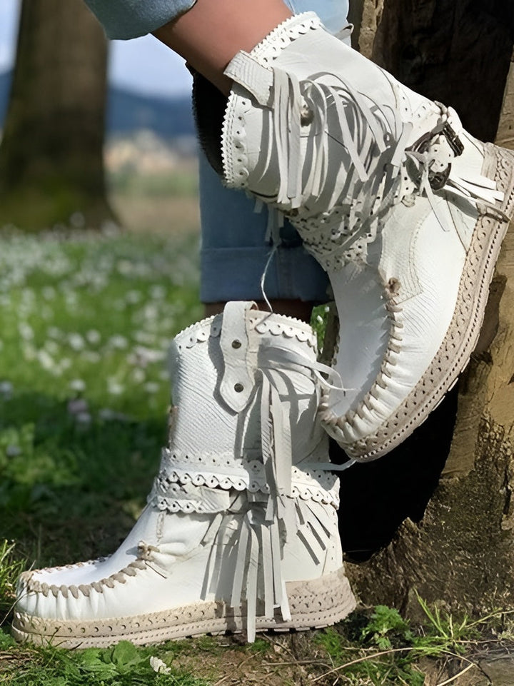 Damen Boho Stiefeletten Mit Fransen