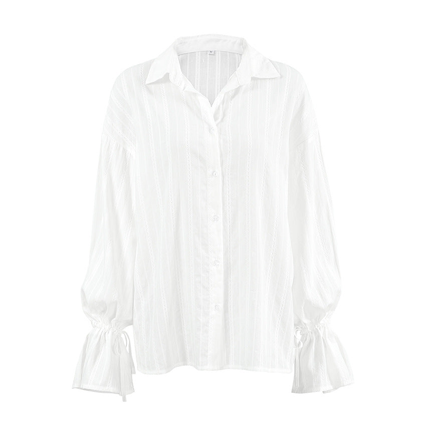 Striped Blouse with Tie Cuffs