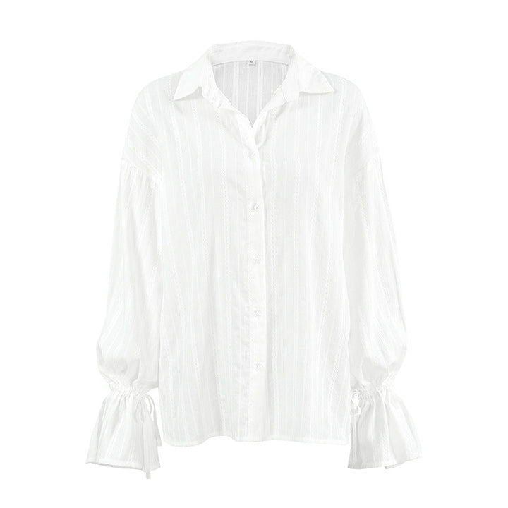Striped Blouse with Tie Cuffs