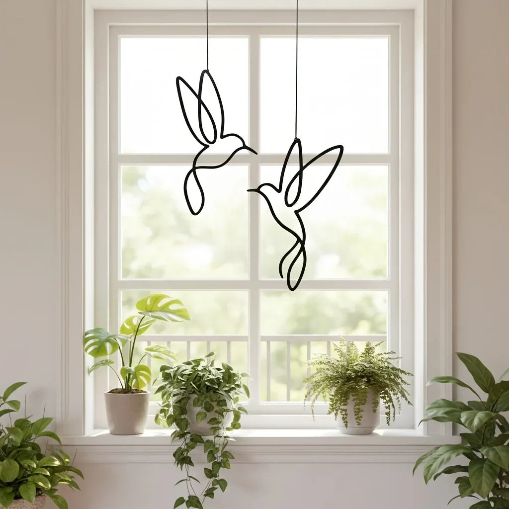 Kolibri-Gartenstecker aus Eisen im Beet als filigrane Gartendekoration