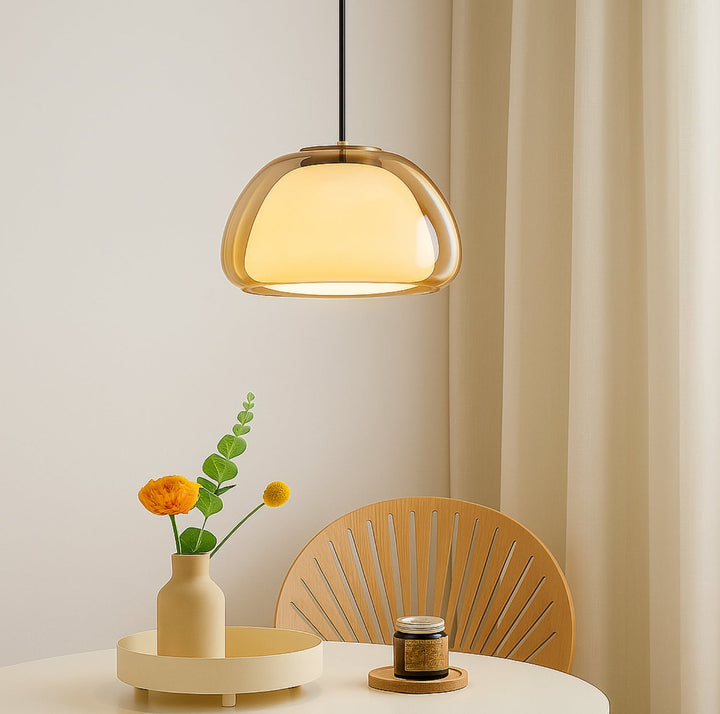Glas Pendelleuchte mit weißem Schirm und Diffusor
