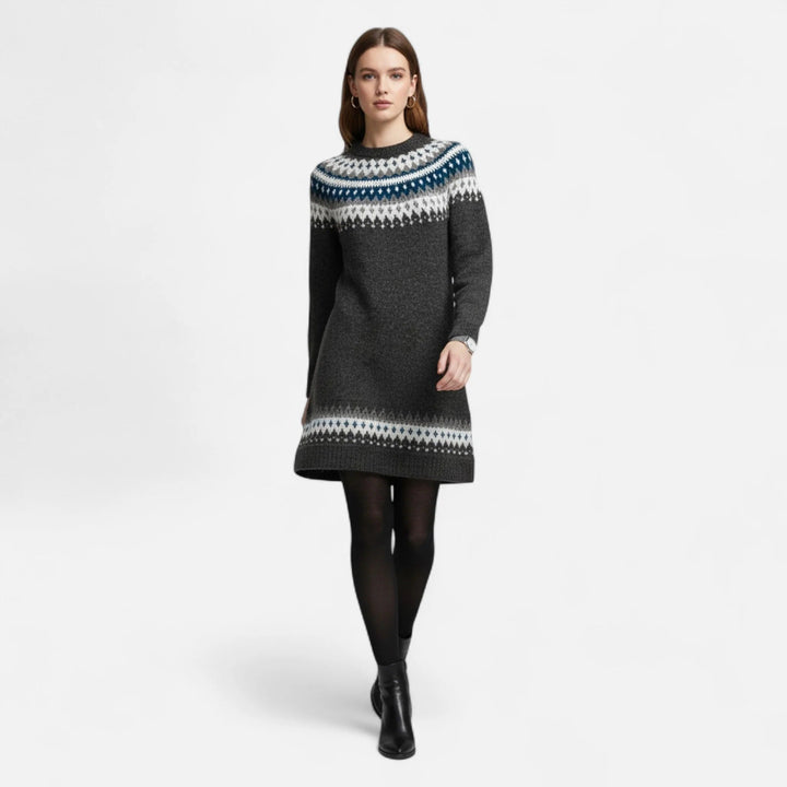 Damen Strickpullover Mit Geometrischem Rundhalsausschnitt
