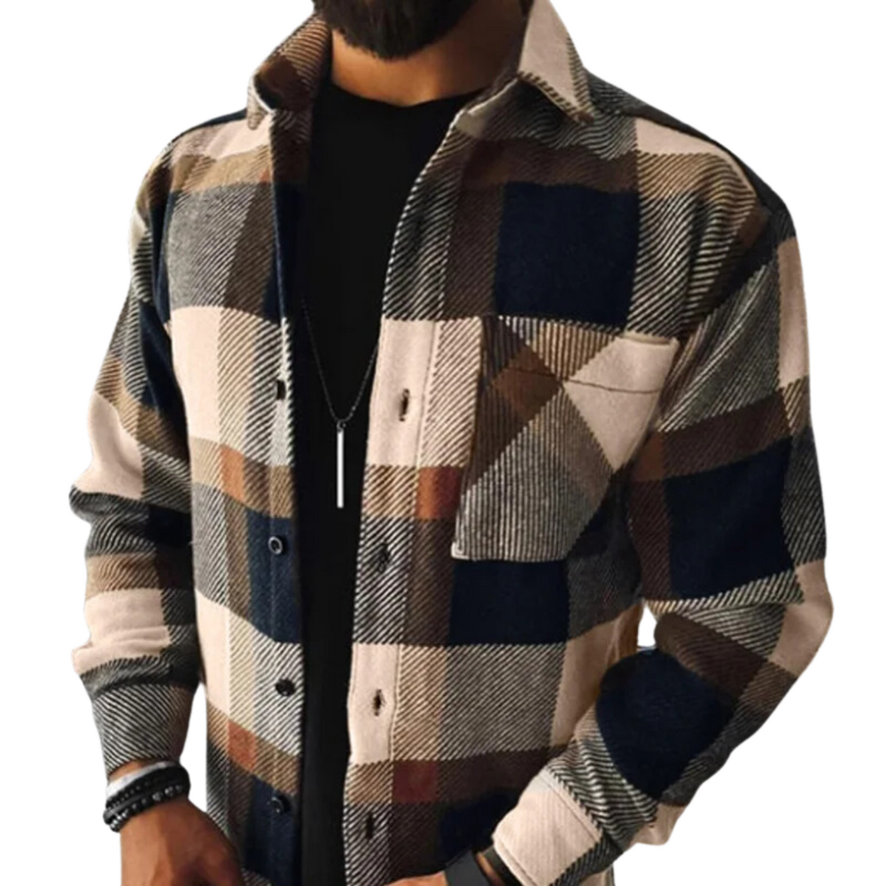 Herren Kariertes Overshirt Mit Knopfleiste