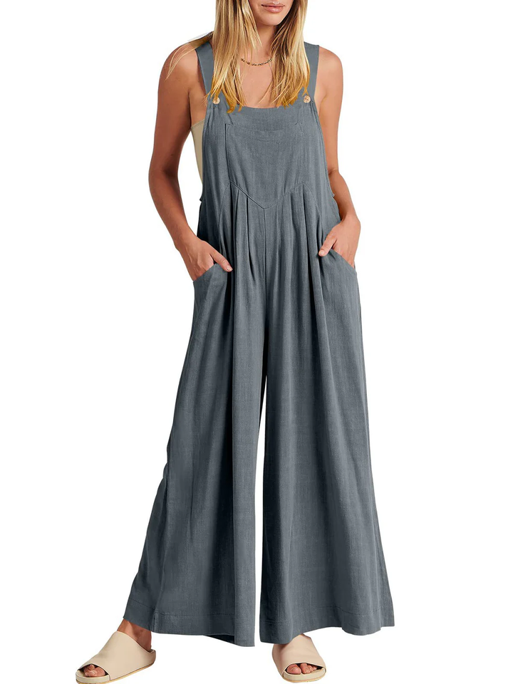 Solid Button-Strap Relaxed Fit Jumpsuit