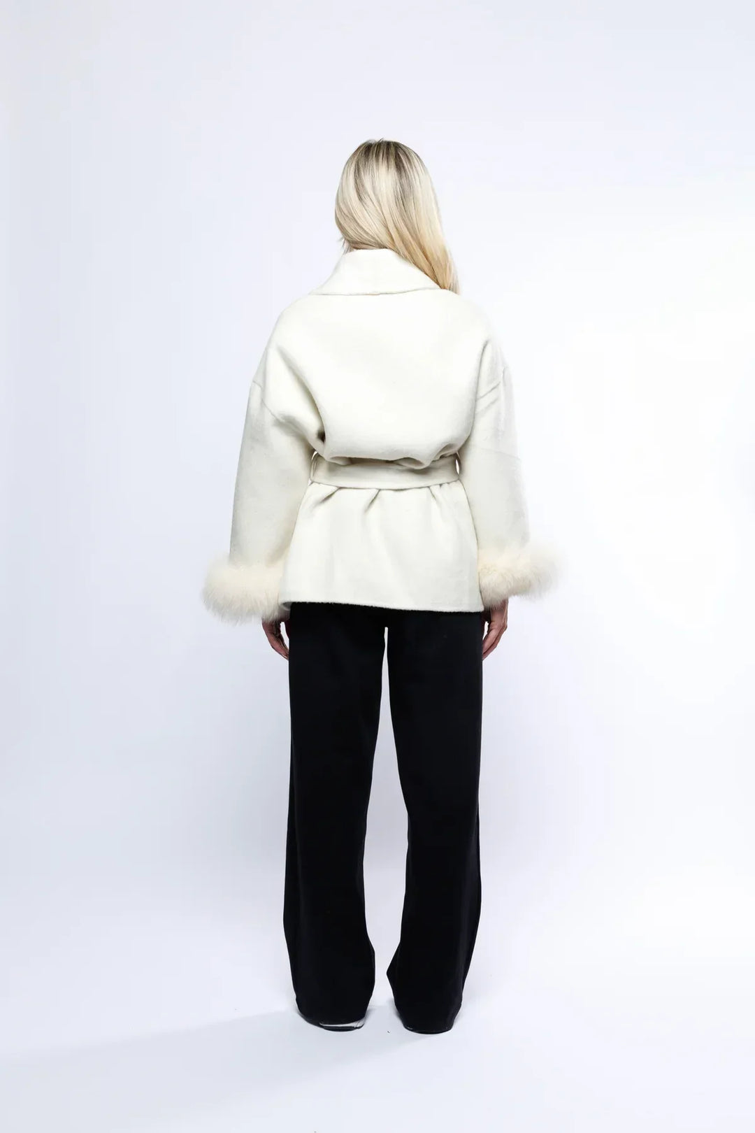 Damen Wickeljacke Mit Fellbesatz