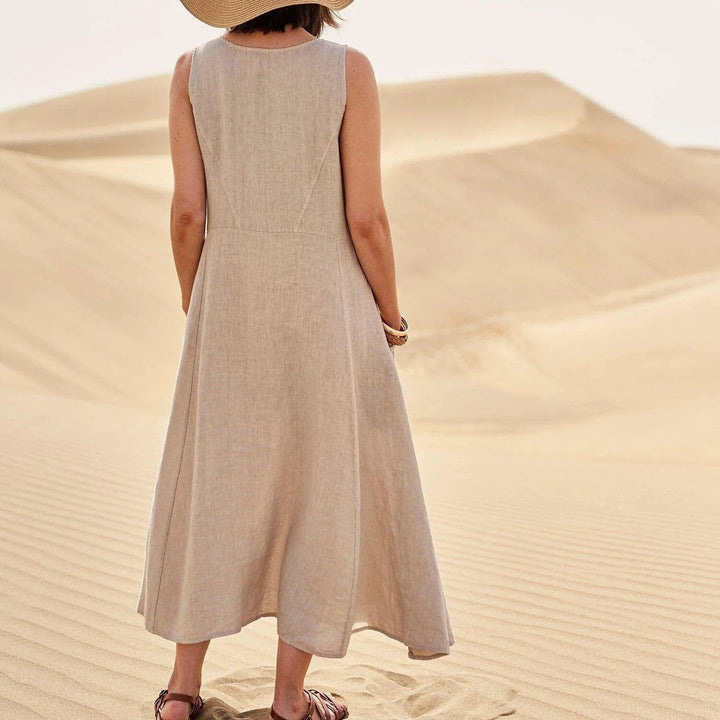 Women’s Sleeveless Cotton Linen Dress with Pockets