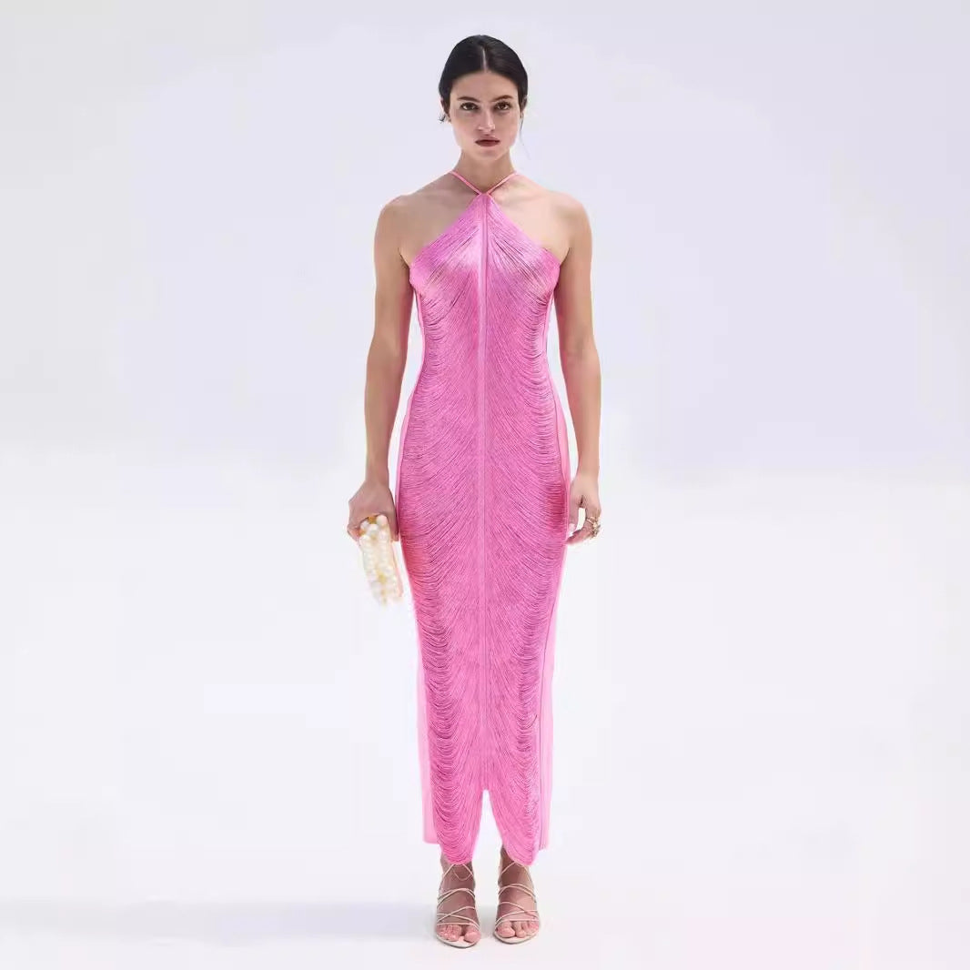 Women’s Elegant Long Dress with Sophisticated Slit and Collar