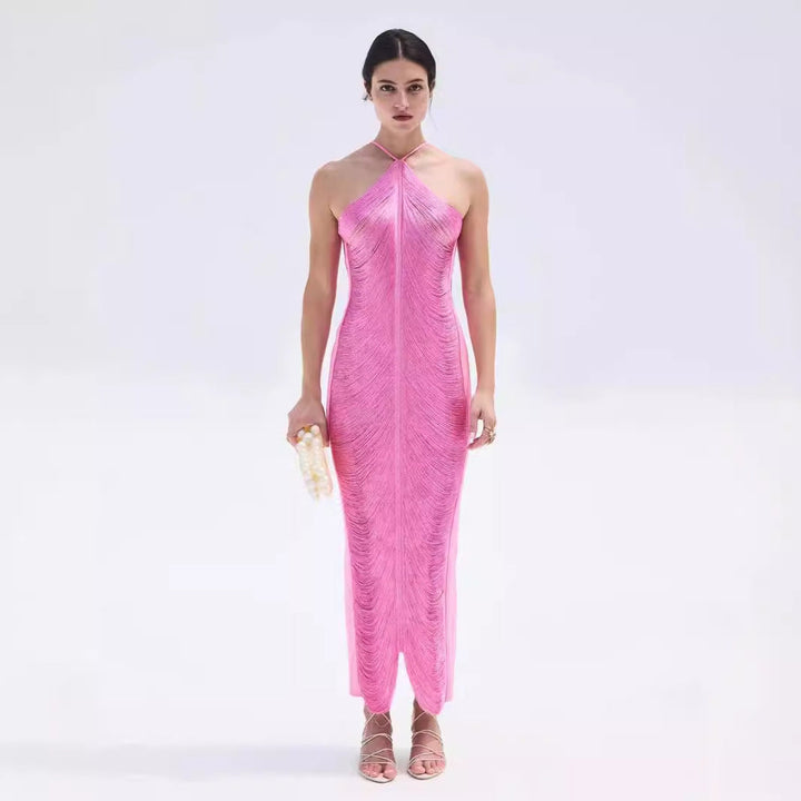 Women’s Elegant Long Dress with Sophisticated Slit and Collar