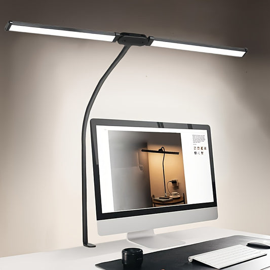 Doppel-Klemm-LED-Schreibtischlampe mit 3 Lichtfarben & Dimmer