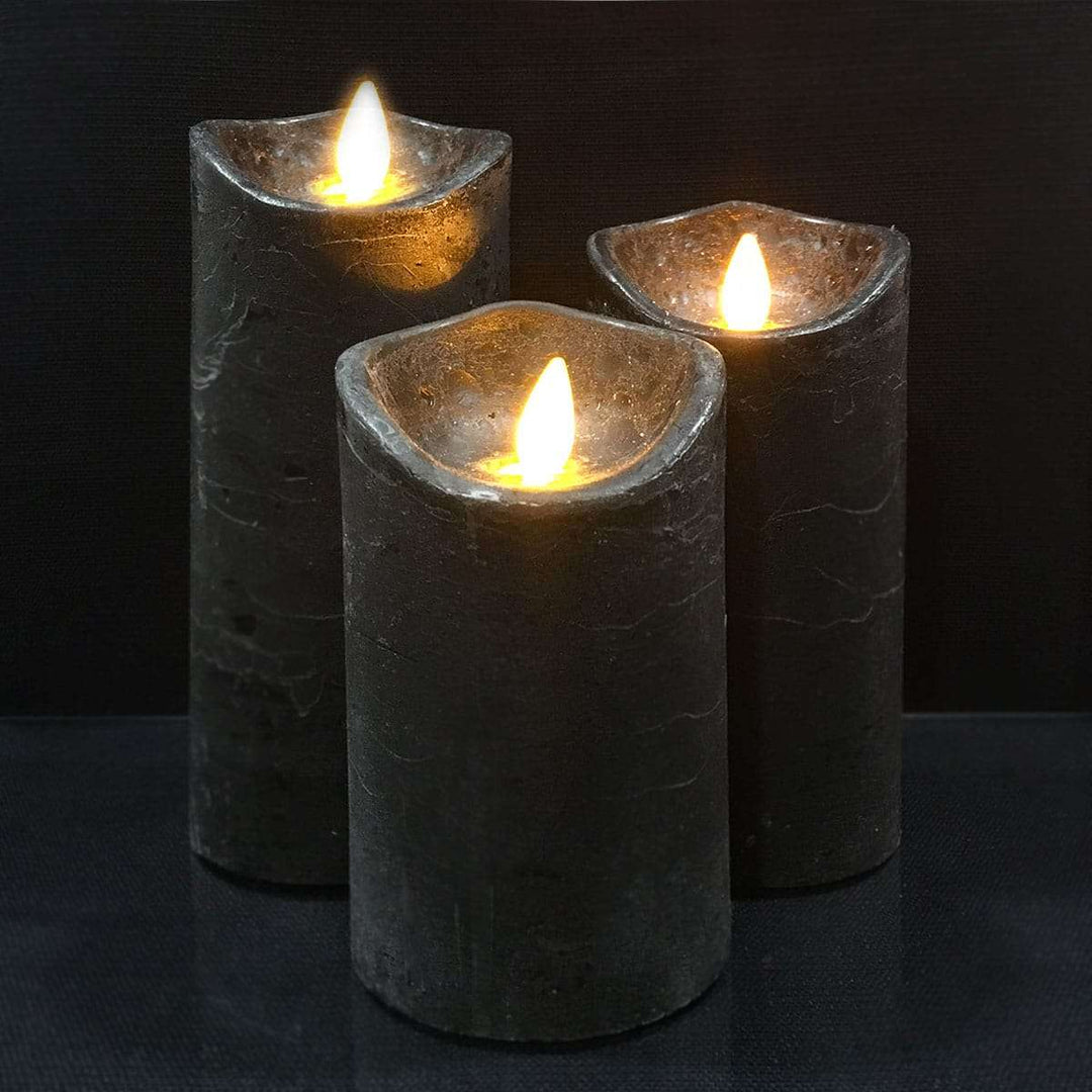 LED-Säulenkerzen Rustikal Set 3 mit 3D-Flamme