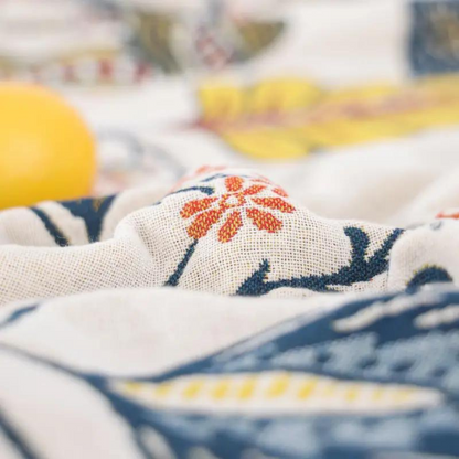 Baumwolldecke mit Blumenmuster – Jacquard Plaid mit Fransen