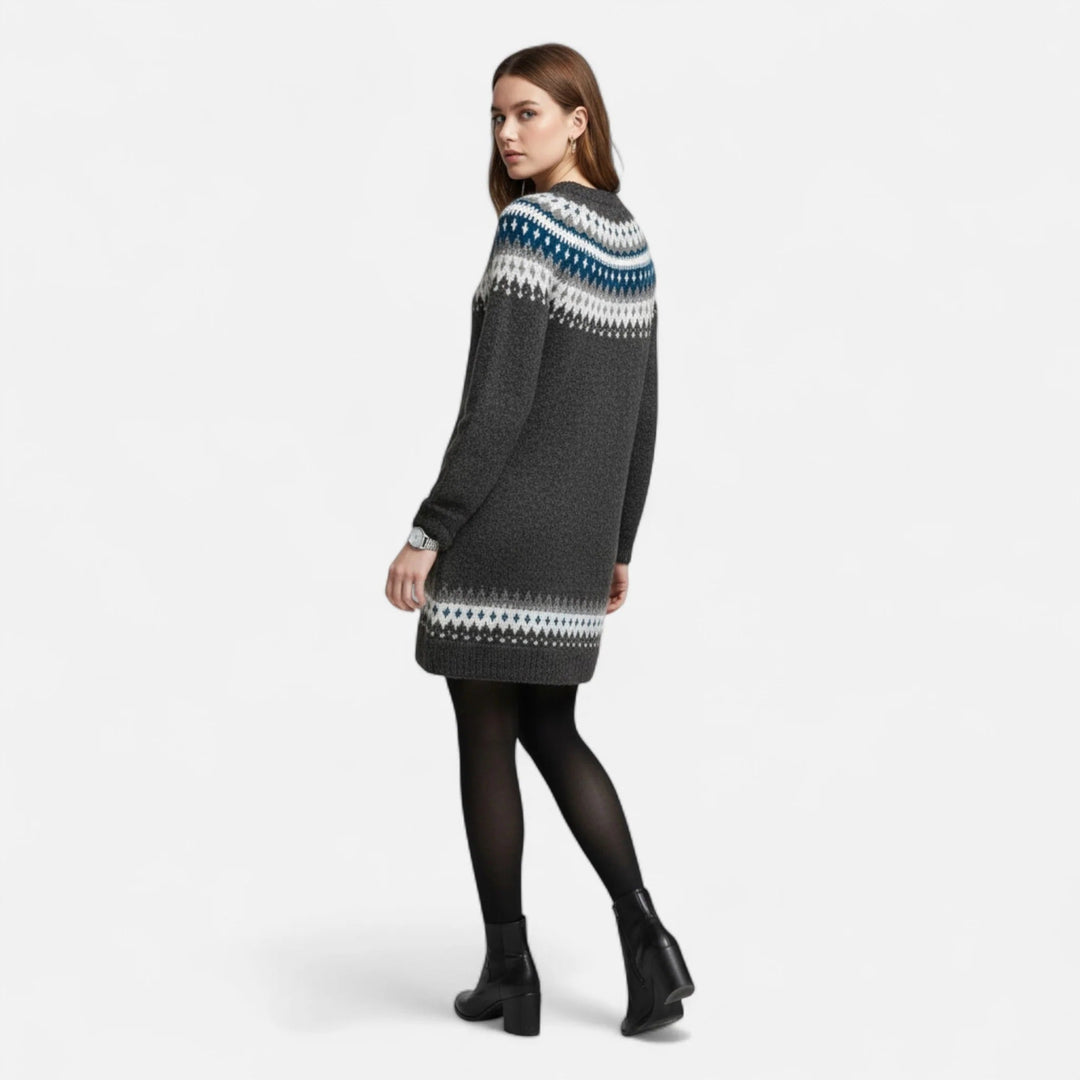 Damen Strickpullover Mit Geometrischem Rundhalsausschnitt